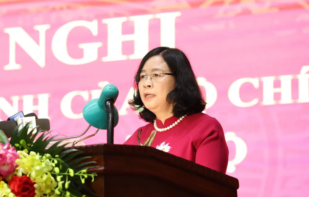 Tân Bí thư Thành uỷ Hà Nội Bùi Thị Minh Hoài. Ảnh: TP Chia sẻ nhận nhiệm vụ mới của tân Bí thư Thành ủy Hà Nội Bùi Thị Minh Hoài