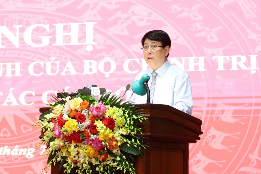 Thường trực Ban Bí thư Lương Cường phát biểu tại buổi lễ trao quyết định. Ảnh: TP thuong-truc-ban-bi-thu-luong-cuong.jpg