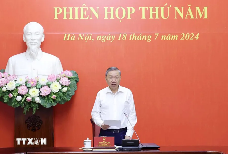 Chủ tịch nước Tô Lâm, Chủ tịch Hội đồng Quốc phòng và An ninh, đã chủ trì Phiên họp thứ 5 Hội đồng Quốc phòng và An ninh. Ảnh: TTXVN Chủ tịch nước Tô Lâm chủ trì Phiên họp thứ 5 Hội đồng Quốc phòng và An ninh