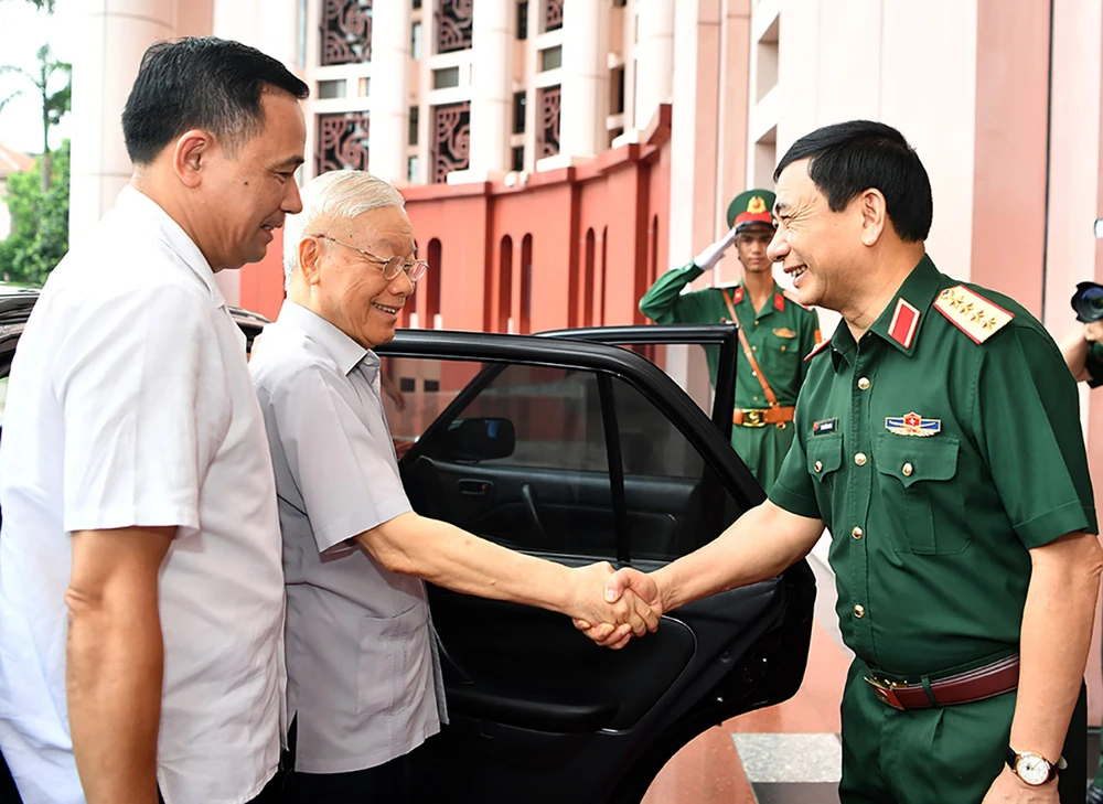Tổng Bí thư Nguyễn Phú Trọng tại Hội nghị Quân ủy Trung ương tháng 7-2023. Ảnh: MOD dat-nuoc-ta-chua-bao-gio-co-duoc-co-do-tiem-luc-vi-the-va-uy-tin-quoc-te-nhu-ngay-nay-tong-bi-thu-nguyen-phu-trong-4.jpg