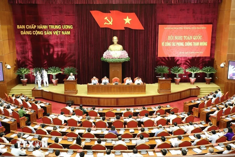 Tổng Bí thư Nguyễn Phú Trọng, Trưởng Ban Chỉ đạo Trung ương về phòng, chống tham nhũng chủ trì Hội nghị toàn quốc về công tác phòng, chống tham nhũng (Hà Nội, 25-6-2018). Ảnh: TTXVN tu-tuong-toan-dien-cua-tong-bi-thu-nguyen-phu-trong-trong-phong-chong-tham-nhung-tieu-cuc-3.jpg