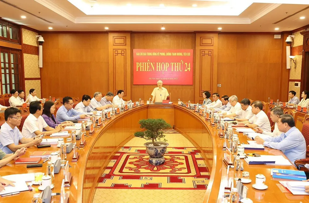 Tổng Bí thư Nguyễn Phú Trọng, Trưởng Ban Chỉ đạo Trung ương về phòng, chống tham nhũng, tiêu cực chủ trì Phiên họp thứ 24 của Ban Chỉ đạo (Hà Nội, 16-8-2023). Ảnh: TTXVN tu-tuong-toan-dien-cua-tong-bi-thu-nguyen-phu-trong-trong-phong-chong-tham-nhung-tieu-cuc-7.jpg