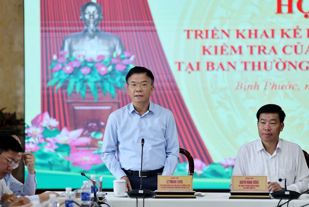Phó Thủ tướng Lê Thành Long phát biểu tại buổi làm việc. Ảnh: VGP ban-chi-dao-trung-uong-ve-phong-chong-tham-nhung-kiem-tra-tai-binh-phuoc.jpg