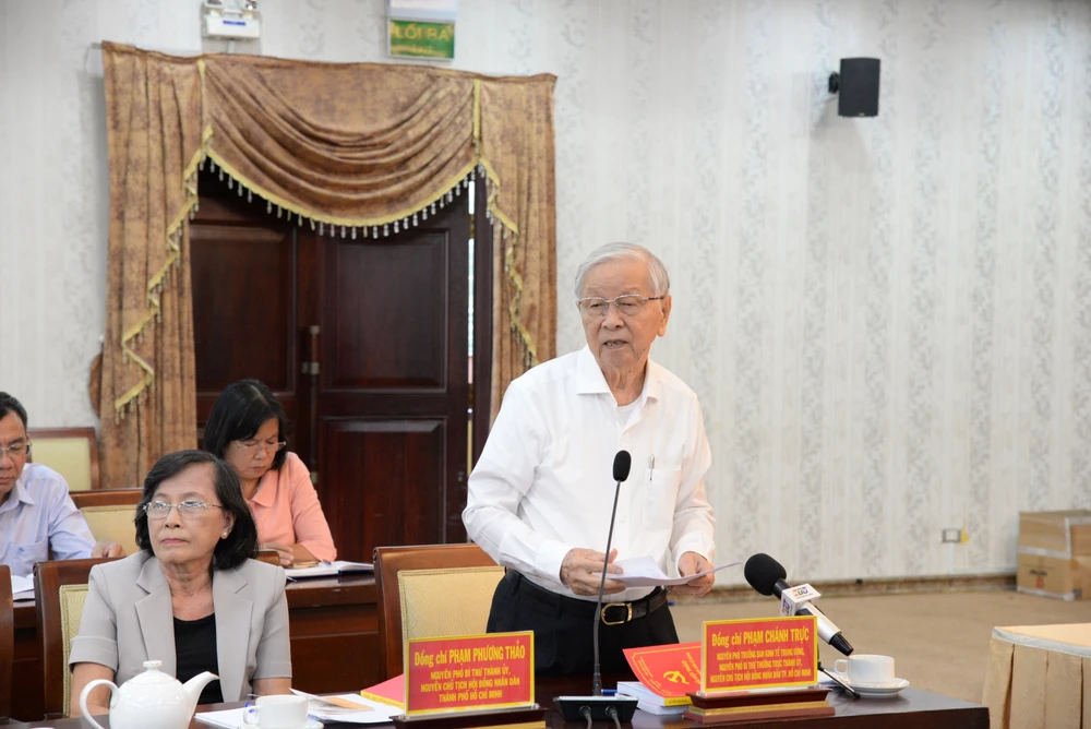 Ông Phạm Chánh Trực, nguyên Phó Bí thư thường trực Thành ủy TP.HCM, phát biểu tại hội thảo. Ảnh: N.NAM Ông Phạm Chánh Trực: Nhiều cán bộ, đảng viên thiếu tu dưỡng dẫn đến sai phạm
