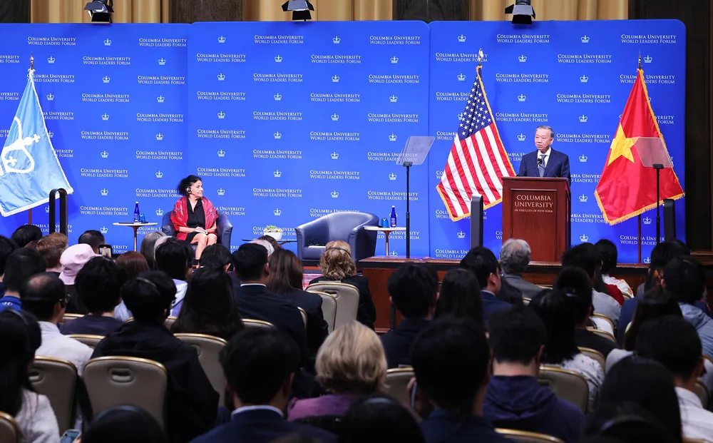 Tổng Bí thư, Chủ tịch nước Tô Lâm thăm và phát biểu chính sách tại Đại học Columbia. Ảnh: TTXVN Bản sao Tổng Bí thư, Chủ tịch nước Tô Lâm đã tới thăm và phát biểu chính sách tại Đại học Columbia..jpg