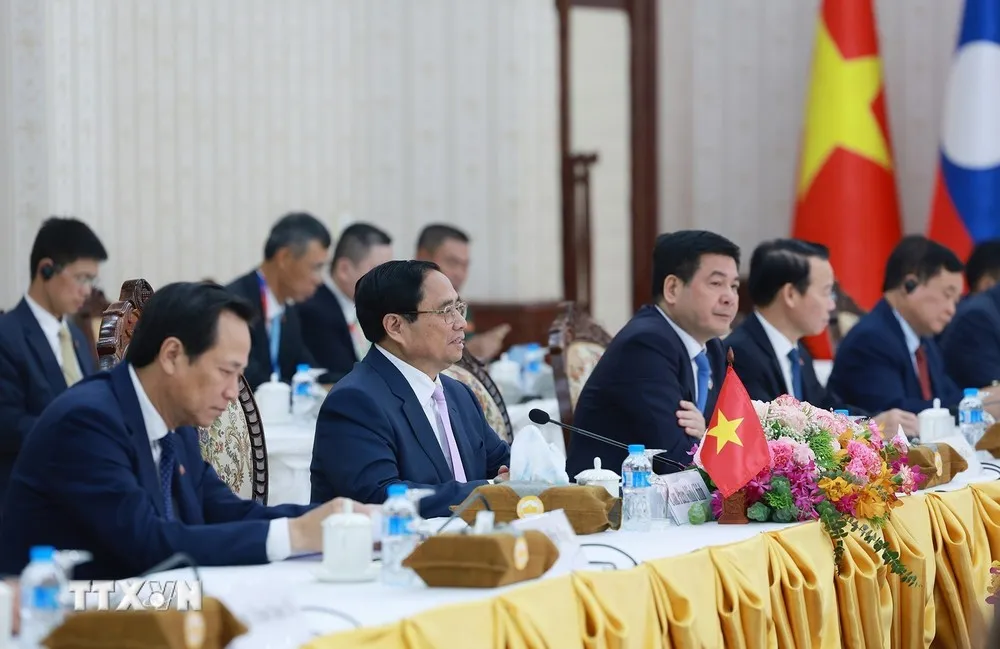 Thủ tướng Phạm Minh Chính phát biểu tại cuộc hội kiến Thủ tướng Lào, Chủ tịch ASEAN 2024 Sonexay Siphandone. Ảnh: TTXVN thu-tuong-pham-minh-chinh-khang-dinh-viet-nam-danh-uu-tien-cao-nhat-cho-moi-quan-he-vi-dai-voi-lao.jpg