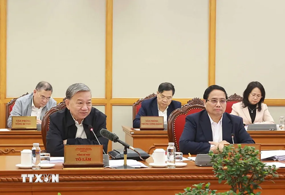 Tổng Bí thư Tô Lâm chủ trì cuộc họp. Ảnh: TTXVN Tổng Bí thư Tô Lâm: Hoàn thiện báo cáo về khoa học, công nghệ để đưa ra Hội nghị Trung ương 11