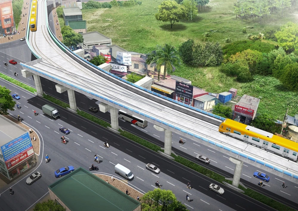 Phoi canh duong tren cao cua tuyen metro 33.000 ty o Ha Noi hinh anh 1