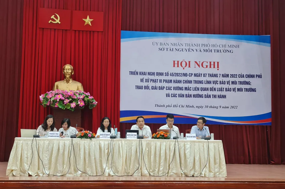 Hội nghị triển khai Nghị định 45/2022 về xử phạt vi phạm hành chính trong lĩnh vực môi trường. Ảnh: NGUYỄN CHÂU Hội nghị triển khai Nghị định 45/2022 về xử phạt vi phạm hành chính trong lĩnh vực môi trường. Ảnh: NGUYỄN CHÂU