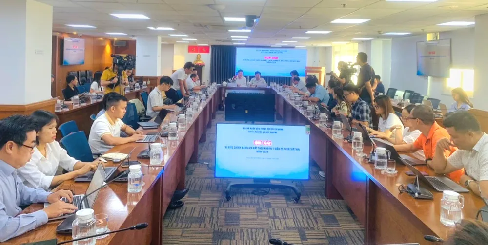 Họp báo về điều chỉnh bảng giá đất theo khoản 1 Điều 257 Luật Đất đai 2024. Ảnh: NC bảng giá đất 29-7.jpg
