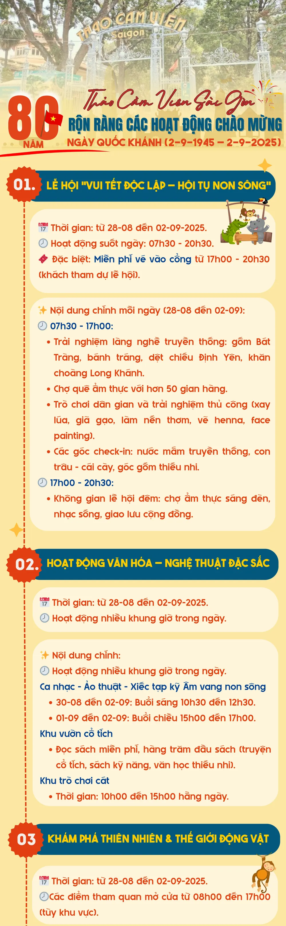 Infographic: Miễn vé vào Thảo Cầm Viên dịp 2-9 cùng hàng loạt lễ hội hấp dẫn