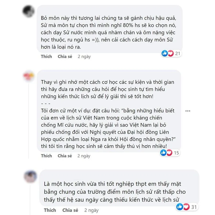 Quan điểm của giới trẻ đưa ra kiến nghị giải pháp và lo lắng cho tương lai môn Lịch sử. Ảnh: DL