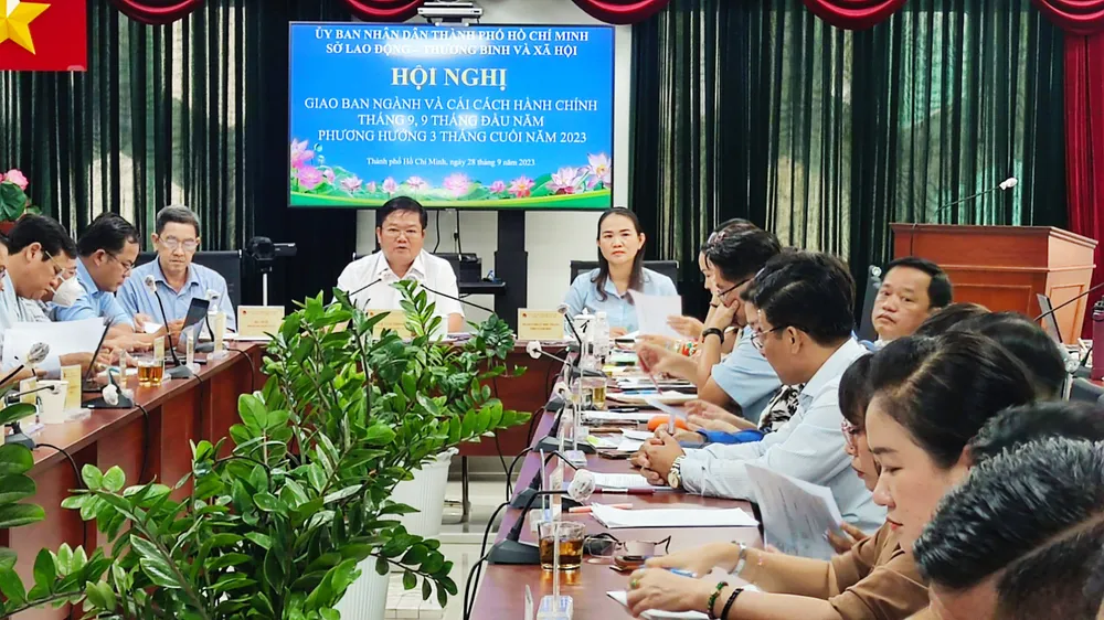 Sở LĐ-TB&XH TP.HCM đã tổ chức hội nghị sơ kết hoạt động 9 tháng đầu năm và triển khai nhiệm vụ 3 tháng cuối năm. Ảnh: NGUYỄN HIỀN So lao dong.jpg