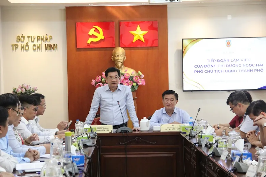 Phó Chủ tịch UBND TPHCM Dương Ngọc Hải phát biểu tại buổi làm việc. Ảnh: NQ so-tu-phap-tphcm.jpg