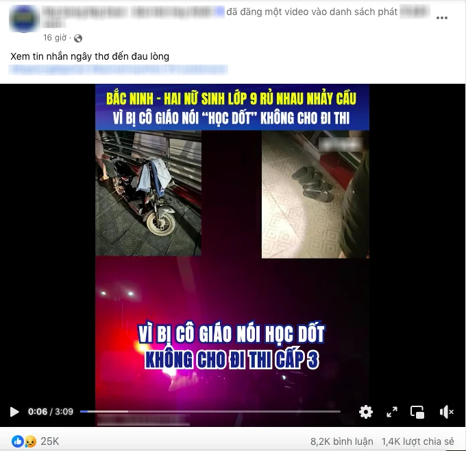 Một bài viết trên mạng xã hội Facebook. Ảnh chụp màn hình Thực hư thông tin 2 nữ sinh lớp 9 nghi tự tử do được vận động không thi vào 10.png