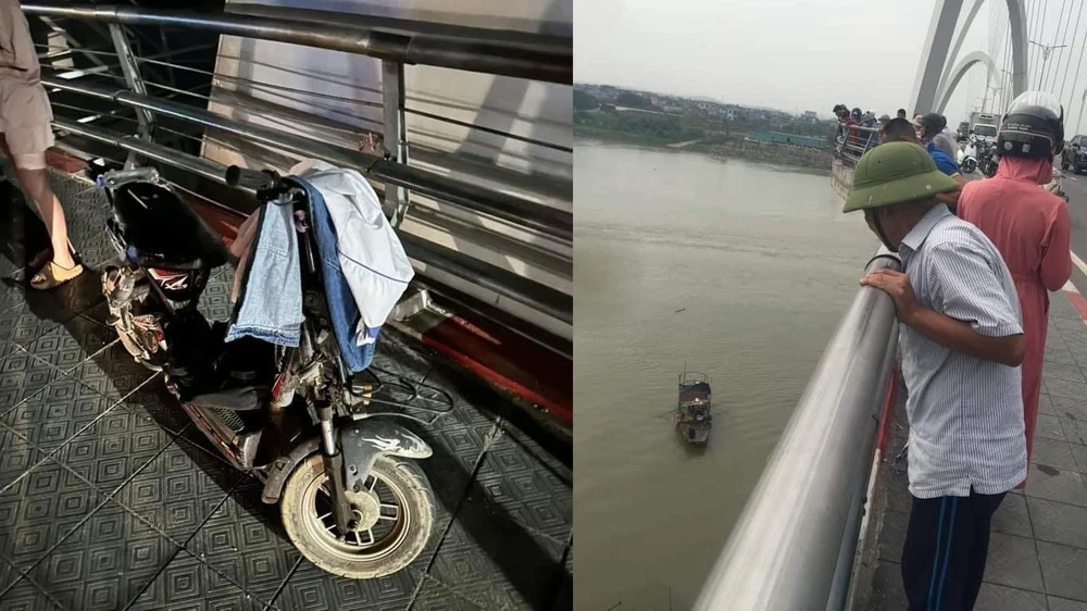 Hiện trường vụ việc và xe đạp điện 2 nữ sinh lớp 9 để lại trên cầu Kinh Dương Vương. Ảnh PV Thực hư thông tin 2 nữ sinh lớp 9 nghi tự tử do được vận động không thi vào 10.jpg