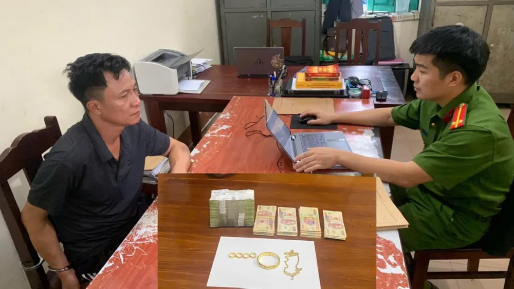 Công an làm việc với Lý Văn Hạnh. Ảnh CA Sau hơn 3 giờ điều tra xác minh, Công an huyện Yên Lập, tỉnh Phú Thọ đã làm rõ người thực hiện hành vi trộm cắp tài sản là Lý Văn Hạnh