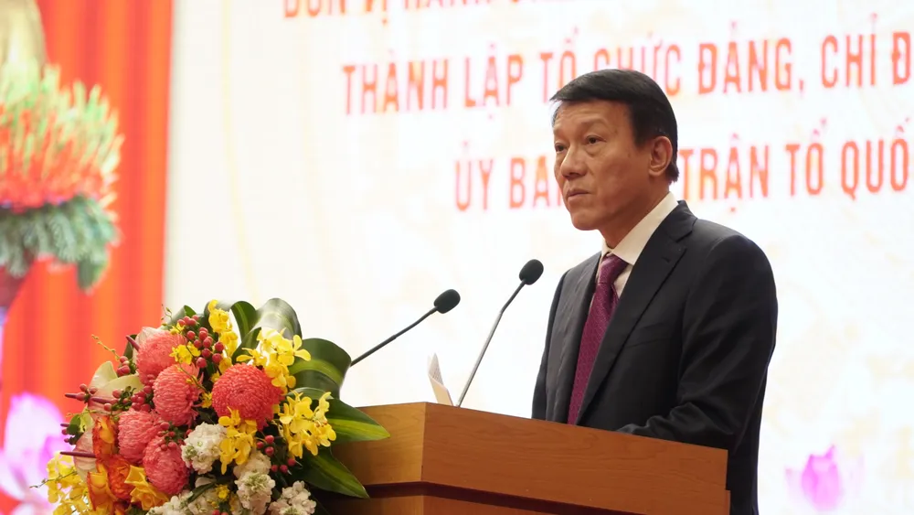 Đại tướng Lương Tam Quang, Ủy viên Bộ Chính trị, Bí thư Đảng ủy Công an Trung ương, Bộ trưởng Bộ Công an, phát biểu tại buổi lễ.