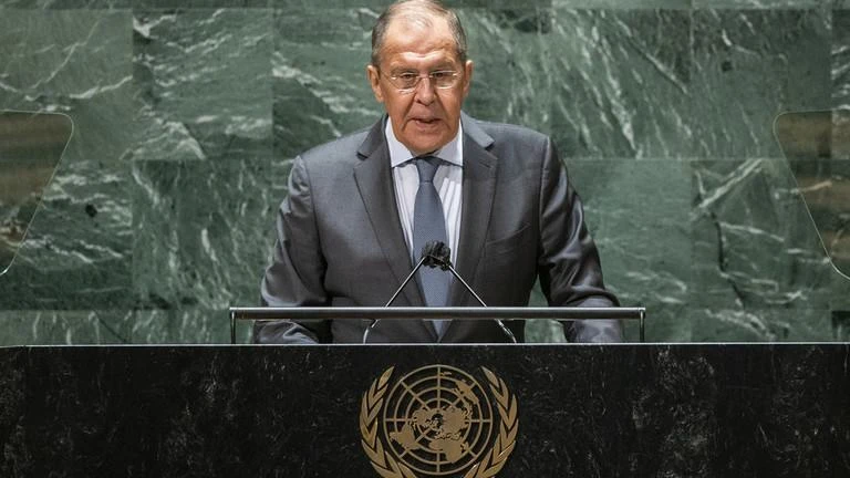 Ngoại trưởng Nga Sergey Lavrov phát biểu tại kỳ họp thứ 76 của Đại hội đồng Liên Hợp Quốc vào ngày 25-9-2021. Ảnh: AFP