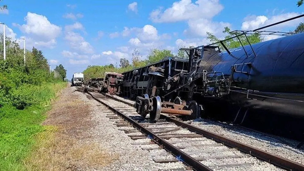 Tàu hỏa trật đường ray ở hạt Manatee. Ảnh: SPUTNIK Tàu hỏa trật đường ray ở hạt Manatee. Ảnh: SPUTNIK