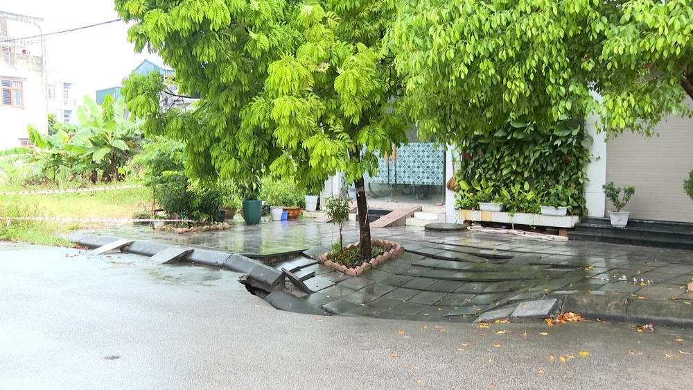 Khu vực bị sụt lún. Ảnh: Cổng TTĐT Cẩm Phả