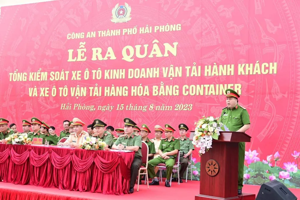 Đại tá Bùi Trung Thành, Phó Giám đốc Công an Hải Phòng phát biểu tại một sự kiện gần đây.