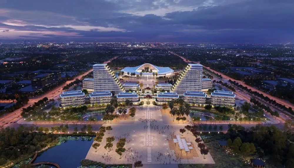 Phối cảnh khu Trung tâm Chính trị - Hành chính tại Khu đô thị mới Bắc sông Cấm, nơi sẽ tổ chức Lễ hội Hoa phượng đỏ 2024