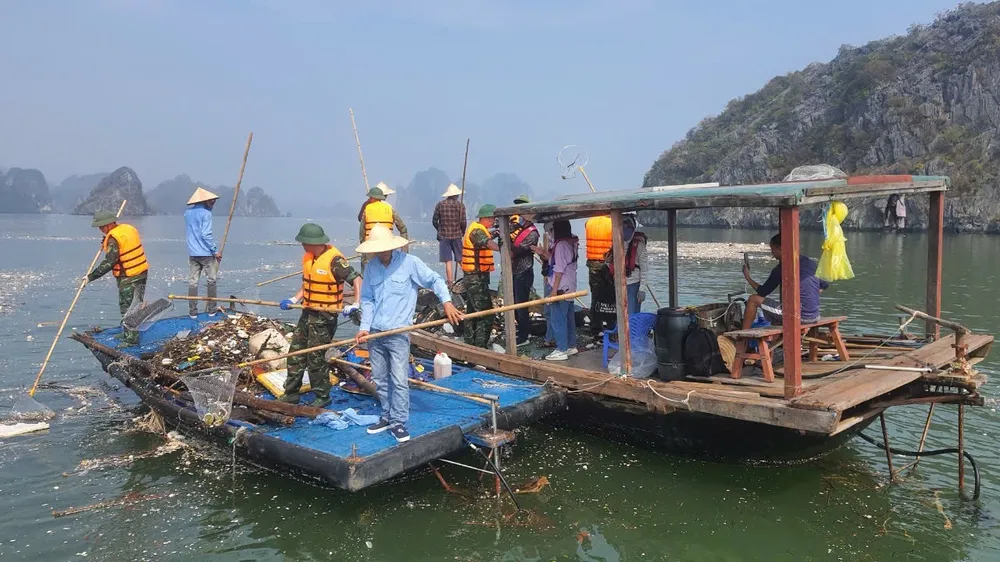 Các đơn vị ra quân tổng lực làm sạch vịnh Hạ Long trong 3 ngày cao điểm. Ảnh: BQL vịnh Hạ Long. Các đơn vị ra quân tổng lực làm sạch vịnh Hạ Long trong 3 ngày cao điểm. Ảnh: BQL vịnh Hạ Long