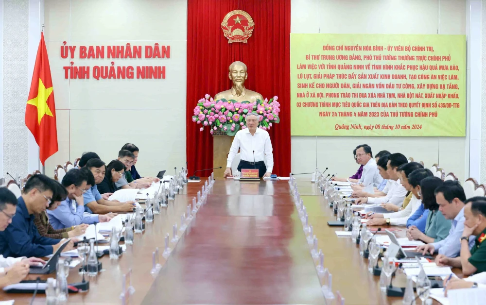 Phó Thủ tướng Thường trực Chính phủ Nguyễn Hòa Bình phát biểu tại cuộc làm việc. Ảnh: VGP