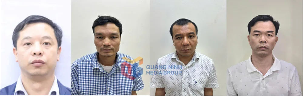 Các bị can là cựu cán bộ của công ty Cổ phần xi măng Hạ Long từ trái qua phải gồm: Tặng, Tiến, Huy và Chuẩn. Ảnh: QMG