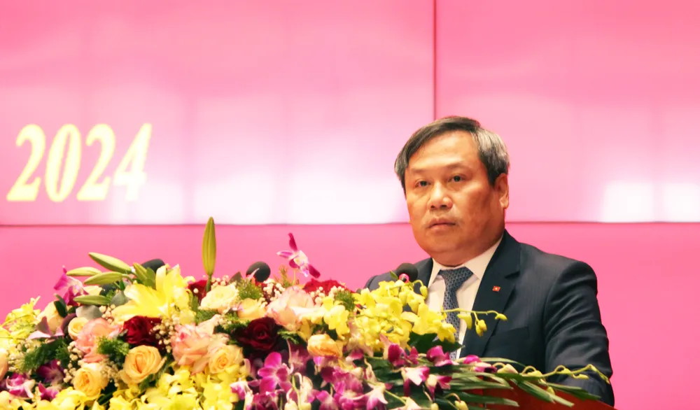 Tân Bí thư Tỉnh ủy Quảng Ninh Vũ Đại Thắng phát biểu tại hội nghị. Ảnh: NS