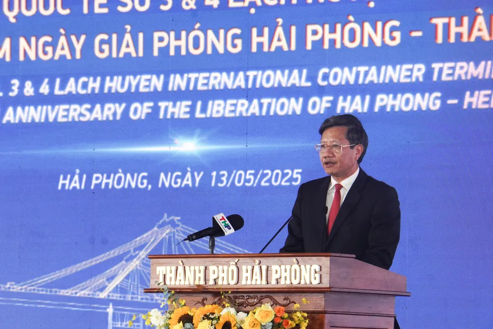 Phó Chủ tịch Thường trực UBND TP Hải Phòng Lê Anh Quân phát biểu tại buổi lễ