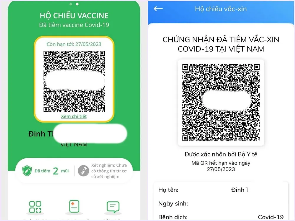 Hộ chiếu vaccine sẽ được hiển thị trên các ứng dụng PC-COVID và Sổ Sức khỏe điện tử. Ảnh: NHƯ LOAN