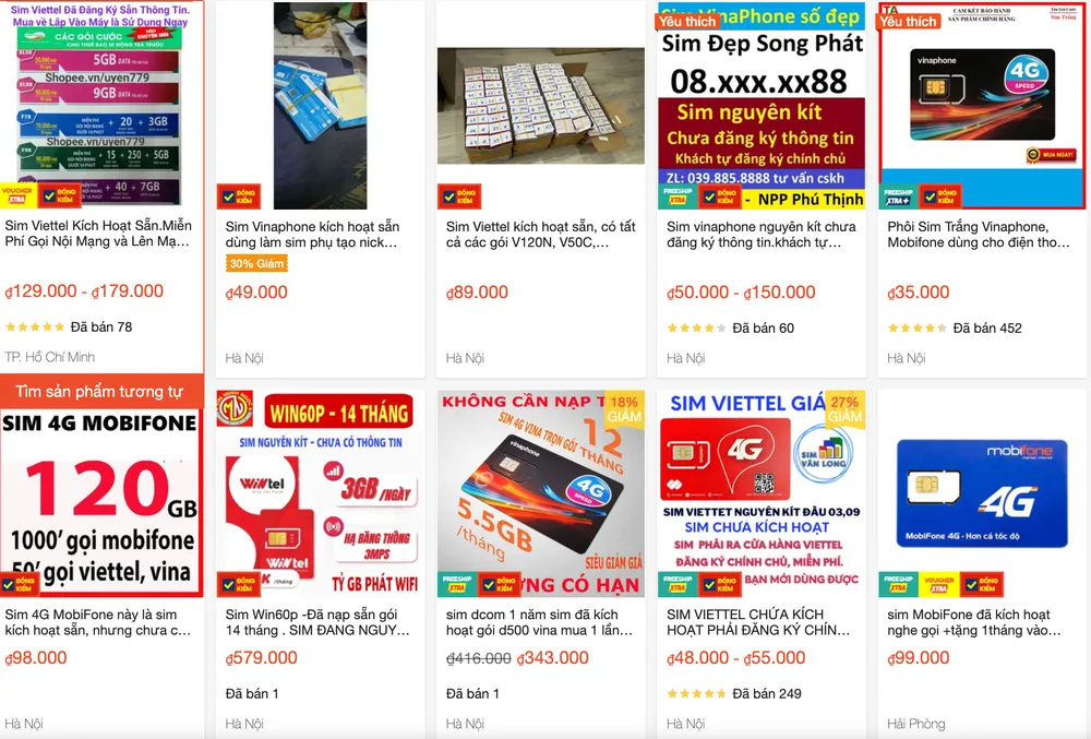 Dễ dàng mua SIM rác trên nền tảng TMĐT. Ảnh: THU HÀ sim-rac-ban-online.png