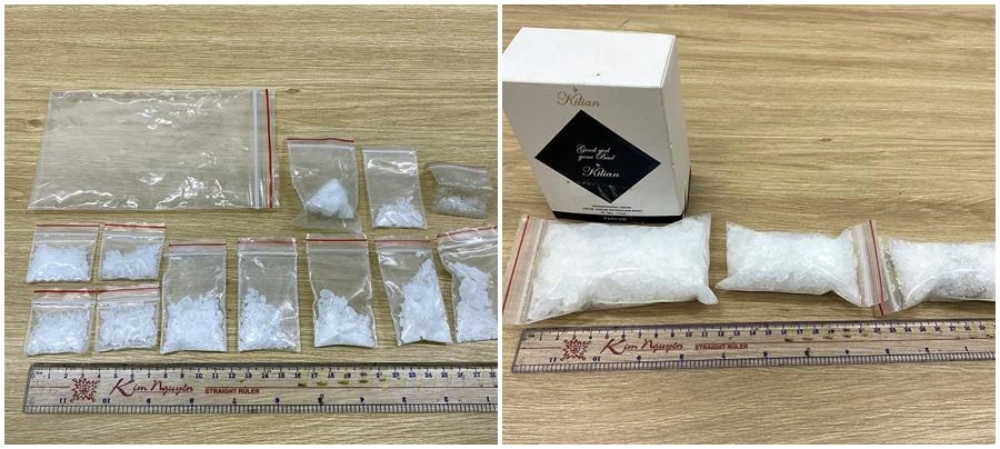 Số ma túy đá thu giữ được khi bắt Danh và nhóm bạn liên quan. Ảnh: PĐ