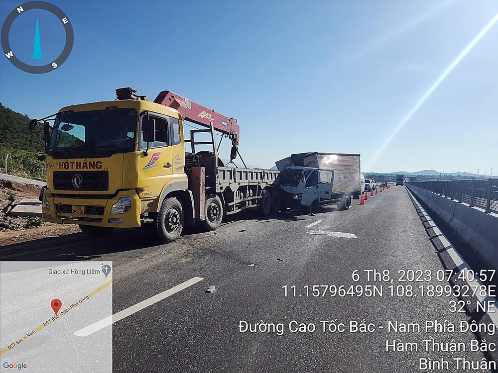 Vụ tai nạn xảy ra trên cao tốc Vĩnh Hảo-Phan Thiết. Ảnh: PĐ