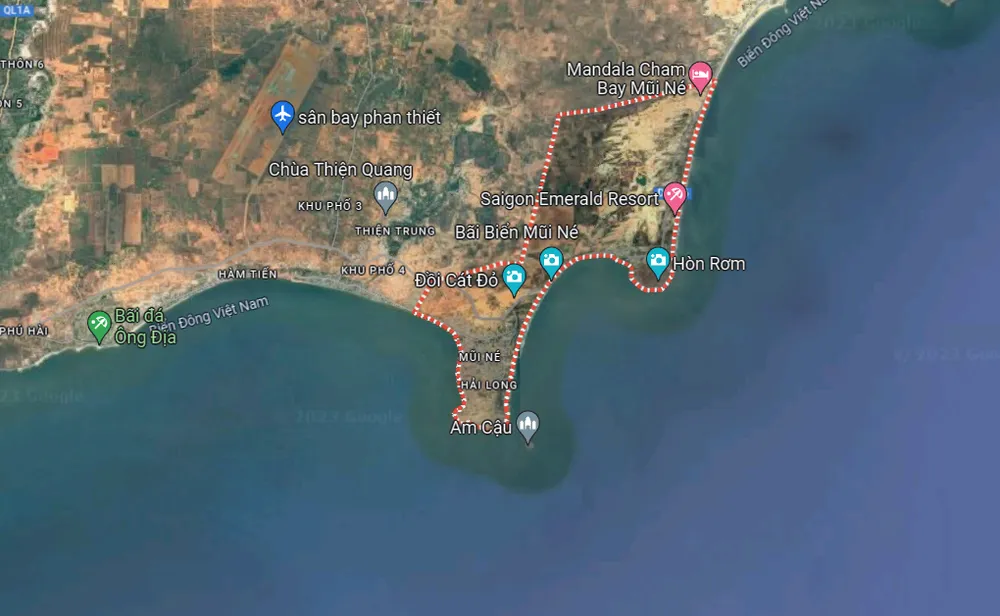 Vùng biển Mũi Né. Ảnh: GOOGLE MAP Vùng biển Mũi Né. Ảnh: GOOGLE MAP