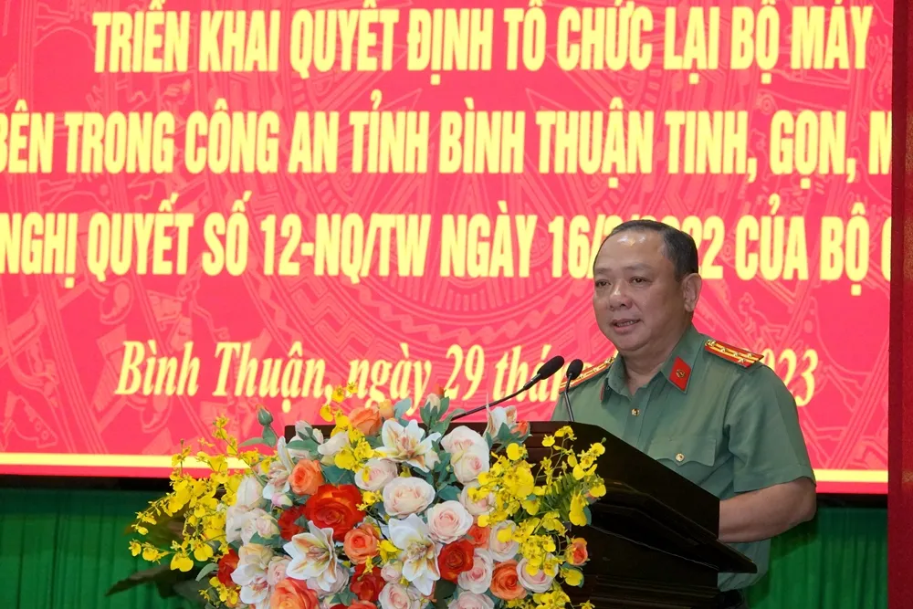 Đại tá Lê Quang Nhân khẳng định, việc sắp xếp tổ chức bộ máy Công an các đơn vị, địa phương theo chỉ đạo của Bộ trưởng Bộ Công an là phù hợp với tính chất, đặc điểm, chức năng, nhiệm vụ của từng đơn vị địa phương. Ảnh NY.