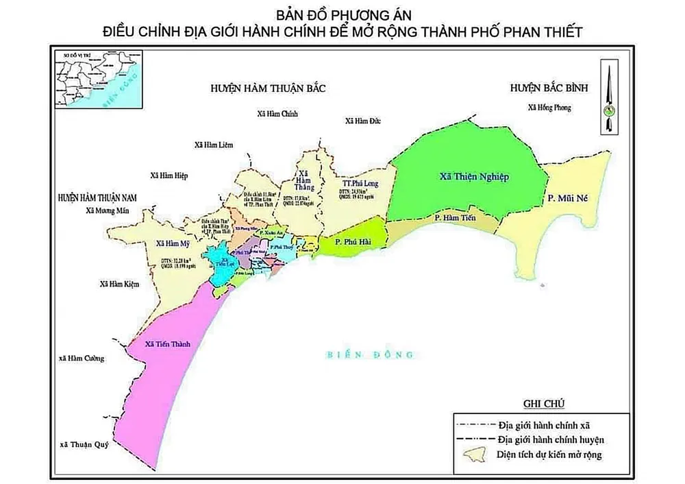 Bản đồ mở rộng TP Phan Thiết. Bình Thuận: Nhập 5 xã và 1 thị trấn của hai huyện vào TP Phan Thiết