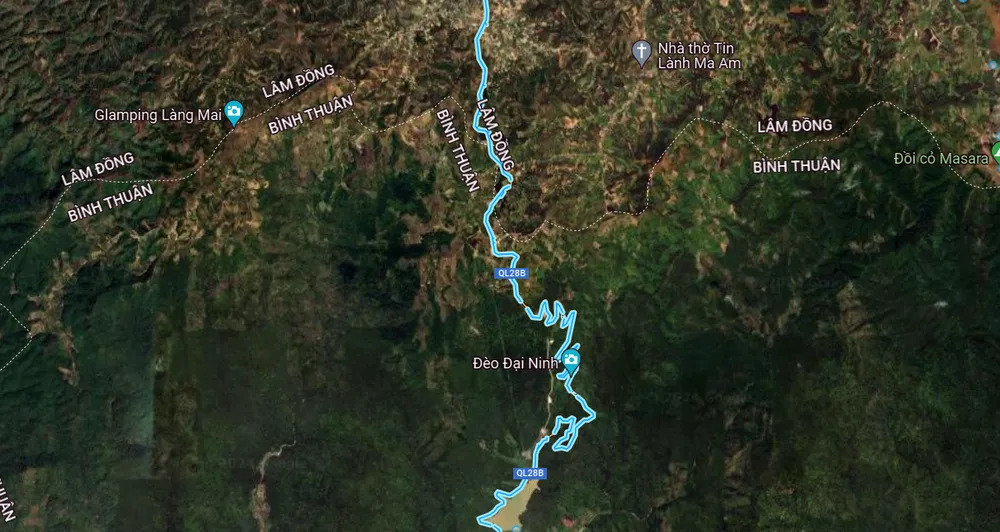 Quốc lộ 28B dài 69km kết nối Bình Thuận với Lâm Đồng. Ảnh GOOGLE MAP. Quốc lộ