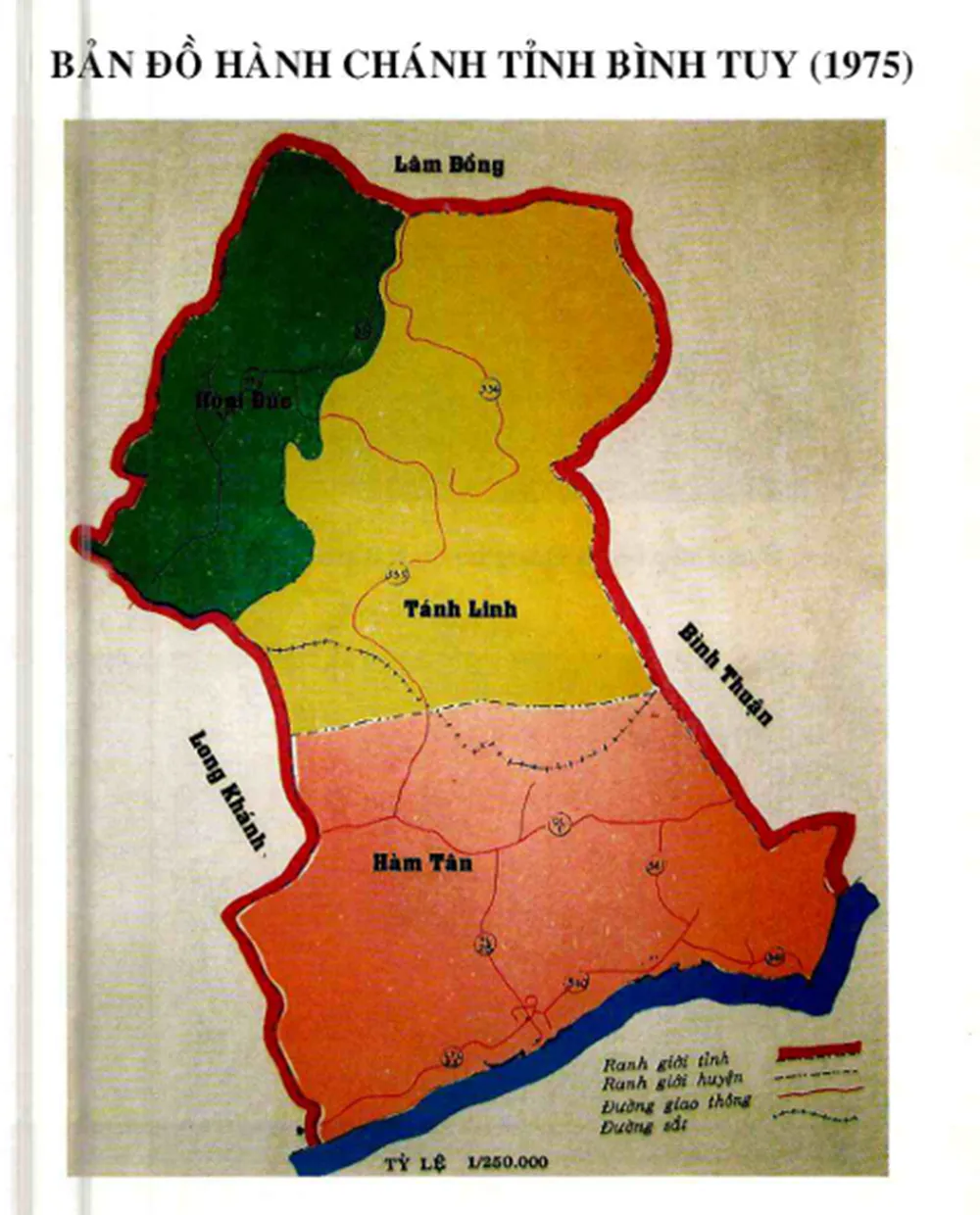 Bản đồ tỉnh Bình Tuy năm 1975. thị xã La Gi