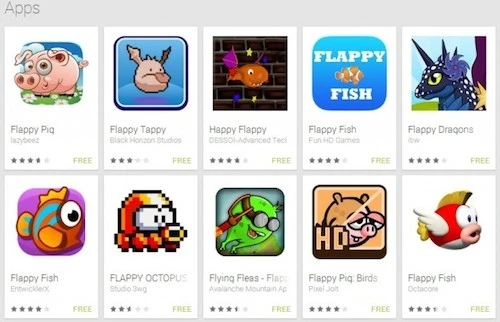 Rất nhiều têntựa game có từFlappy. Flappy-Bird-Clones-1024x472-2289-1392605