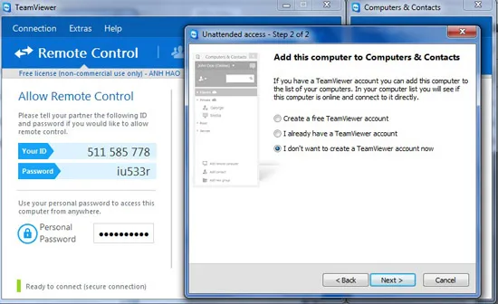 Nếu chưa có tài khoản TeamViewer 9, bạn vẫn có thể hoãn đăng ký và hoàn tất việc cài đặt mật khẩu Unattended Access. 4,5 3-Huong-dan-su-dung-TeamViewer-9-Mat-khau-ca-nhan.jpg