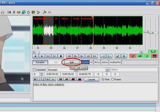 Hướng dẫn sử dụng Aegisub để tạo karaoke: Sau khi bấm nút Karaoke, giao diện Aegisub sẽ thay đổi một chút như trong hình để ta có thể chia cắt từng âm tiết. 2-Huong-dan-su-dung-Aegisub-tao-hieu-ung-karaoke-karaoke-effect.jpg
