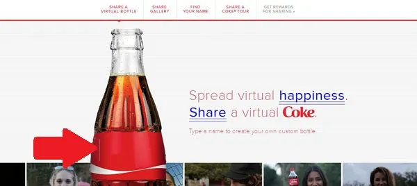 Hướng dẫn in tên trên lon Coca-Cola: Hãy vào địa chỉ “shareacoke.com” và điền tên vào nhãn chai Coca-Cola (vùng mũi tên). D1-Huong-dan-tu-in-ten-tren-lon-Coca-Cola.jpg