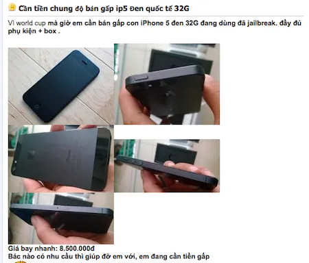 Một thương lái rao bán iPhone với lời chào Thua độ, cần tiền chung độ...