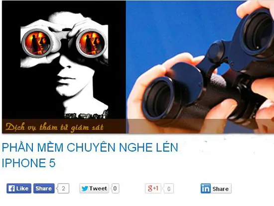 Thông tin giới thiệu phần mềm nghe lén iPhone 5 trên trang congtyphanmemanhduc.com. Ảnh chụp màn hình ngày 22/7. Thông tin giới thiệu phần mềm nghe lén iPhone 5 trên trang congtyphanmemanhduc.com. Ảnh chụp màn hình ngày 22/7.