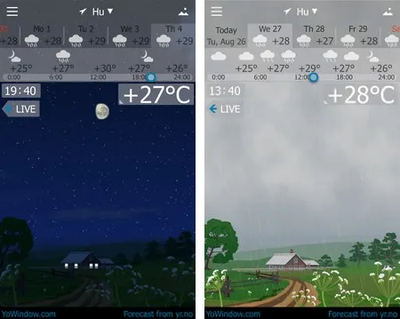 Giao diện khác nhau vào thời điểm tạnh và mưa (giữa ban đêm và ban ngày)