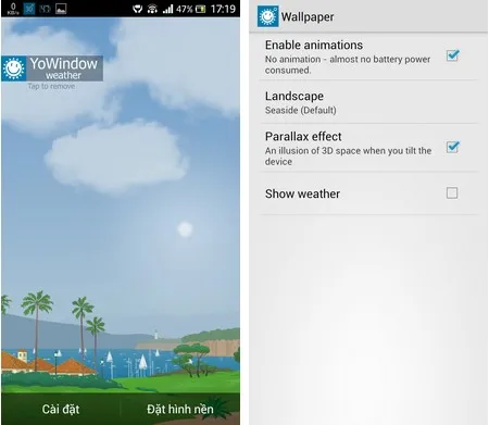 Giao diện khác nhau vào thời điểm tạnh và mưa (giữa ban đêm và ban ngày)