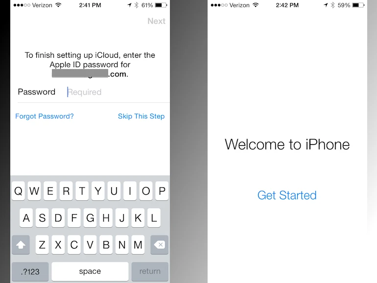 Tiếp tục nhập tài khoản Apple ID để hoàn tất cài đặt cơ bản. Nhấn Get Started để bắt đầu sử dụng iPhone